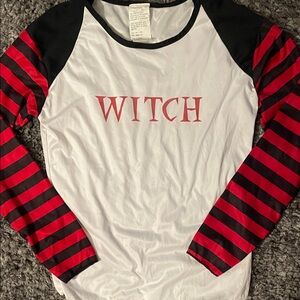 Witch Striped Long Sleeve Top - Red and Black
